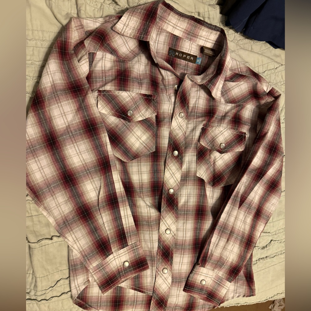 Roper Red and White Casual Button Down Shirt